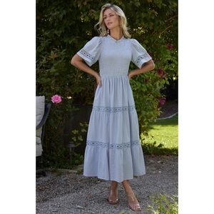 Baltic Born | Cottage Core Loveland Geo Baby Blue Lace Maxi Dress ~ Medium